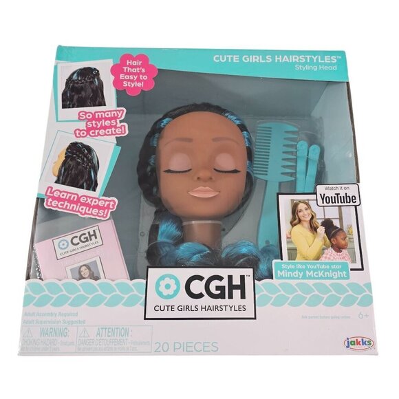 Cute Girls Hairstyles Styling Head Black with Blue Streaks 20 Piece Set NEW! - Picture 6 of 15